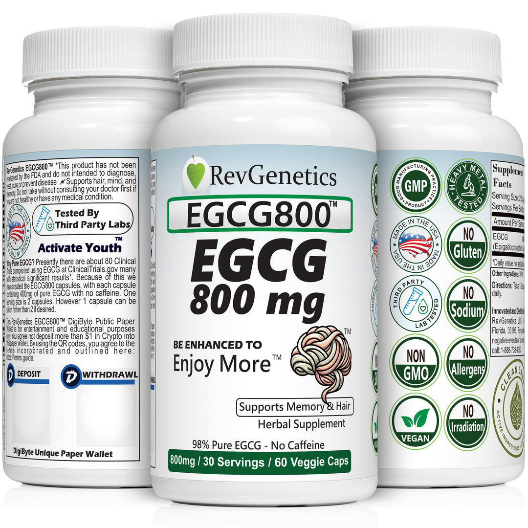 RevGenetics EGCG Supplement - 800mg Pure Green Tea Extract for Antioxidant Support - No Caffeine - Anti-Aging with Lifespan-Extending Potential by RevGenetics EGCG800-G Member Products,All Products