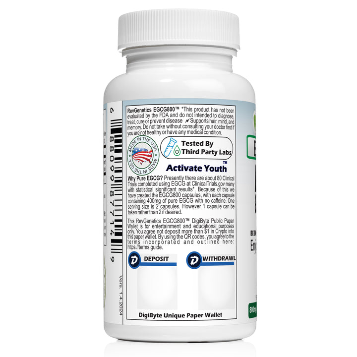 RevGenetics EGCG Supplement - 800mg Pure Green Tea Extract for Antioxidant Support - No Caffeine - Anti-Aging with Lifespan-Extending Potential by RevGenetics EGCG800-l Member Products,All Products