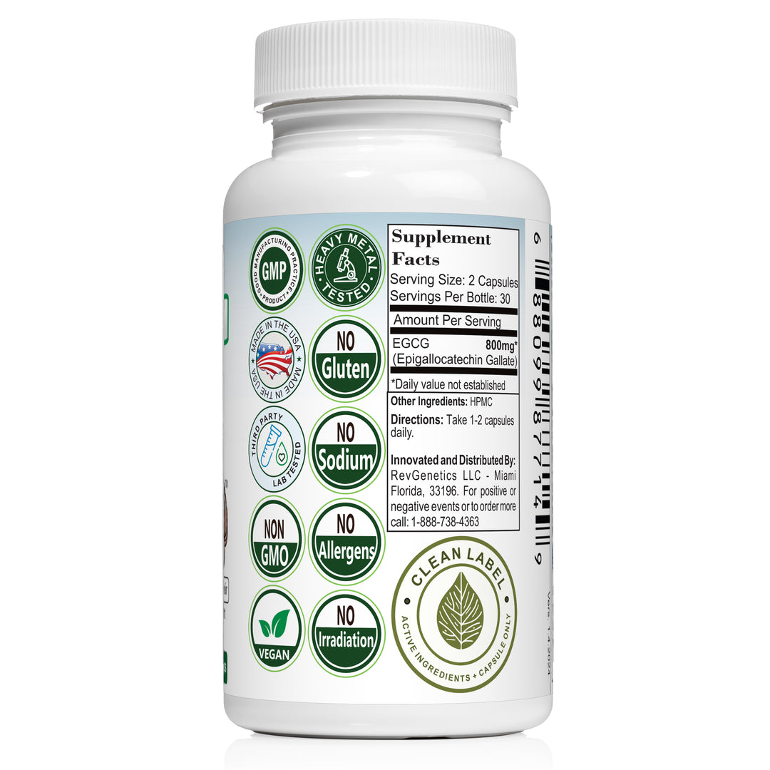 RevGenetics EGCG 800 - 800 mg 98% Pure - No Caffeine EGCG800-r