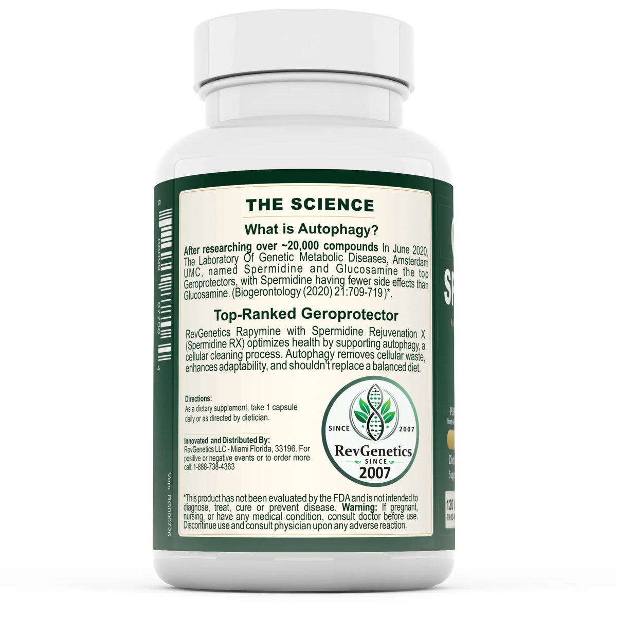 Rapymine Spermidine 25 by RevGenetics, 4-month supply, one capsule daily