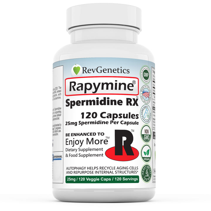 RevGenetics Rapymine - Spermidine Supplement for Autophagy and Anti-Aging: - 25mg Dose, GMP-Certified Quality Rapymine-25mgSpermidine-Front Member Products,All Products