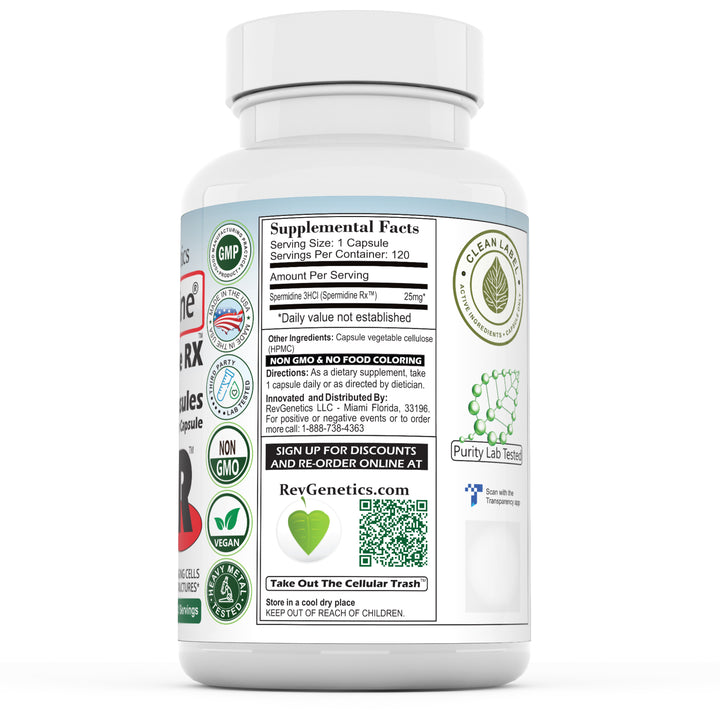 RevGenetics Rapymine - Spermidine Supplement for Autophagy and Anti-Aging: - 25mg Dose, GMP-Certified Quality Rapymine-25mgSpermidine-Right Member Products,All Products