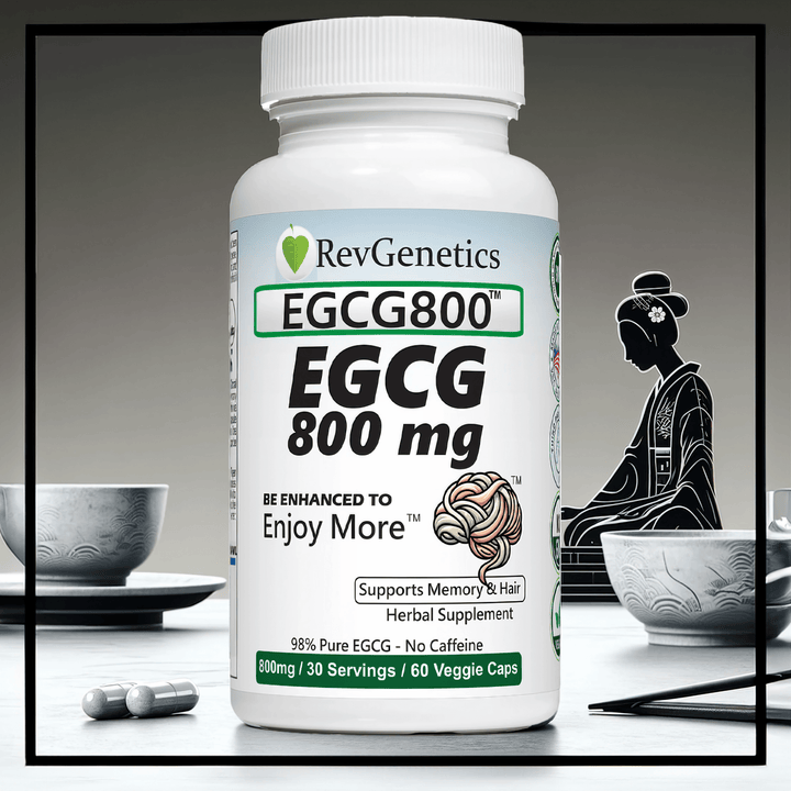 RevGenetics EGCG Supplement - 800mg Pure Green Tea Extract for Antioxidant Support - No Caffeine - Anti-Aging with Lifespan-Extending Potential by RevGenetics RevGeneticsEGCG8004496x4496 Member Products,All Products