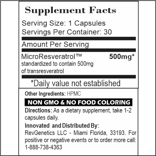 RevGenetics X500 -GMP Lab Certified Best Pure Resveratrol Supplement - 500mg Micronized Trans-Resveratrol for Anti-Aging, sirtuins, 3rd party lab tested X500-Micro-Resveratrol-ingredients-edited Member Products,All Products