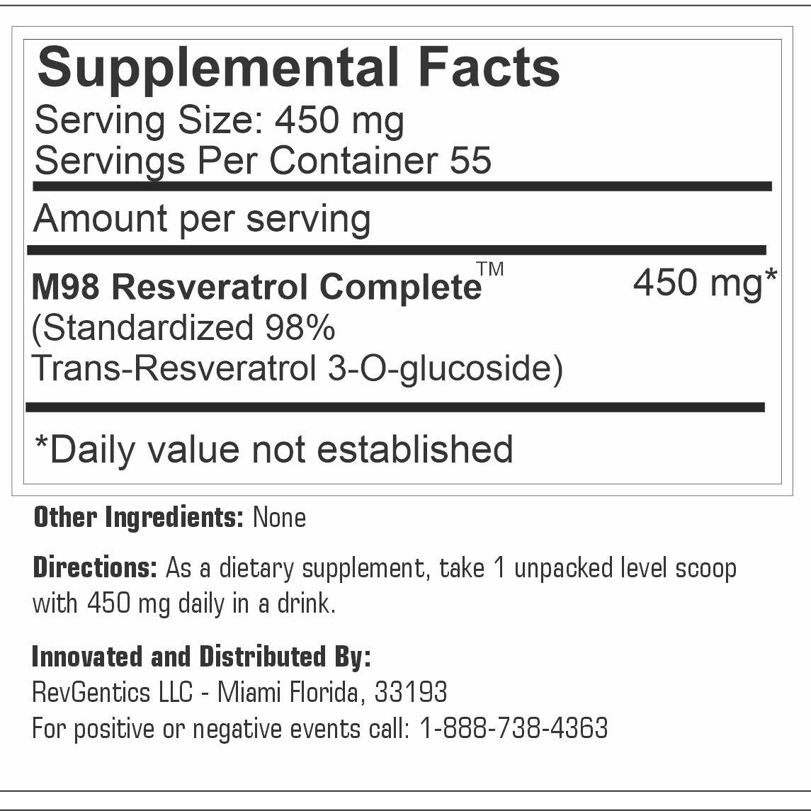 RevGenetics M98 Resveratrol Complete: Better Than Super Micronized m98-complete-25-gram-powder-ingredients-edited Member Products,All Products
