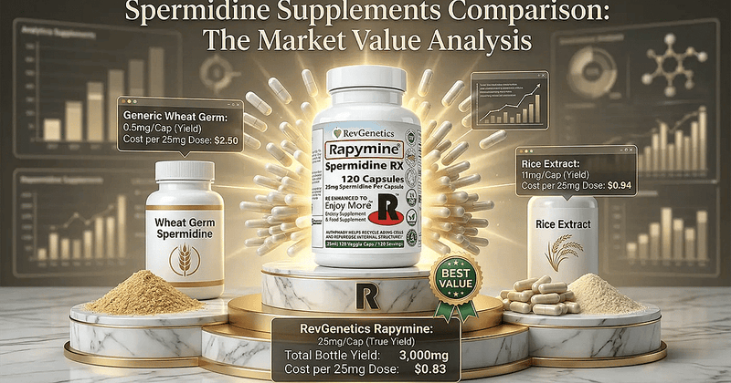 Spermidine supplement price comparison chart showing cost per milligram across leading brands