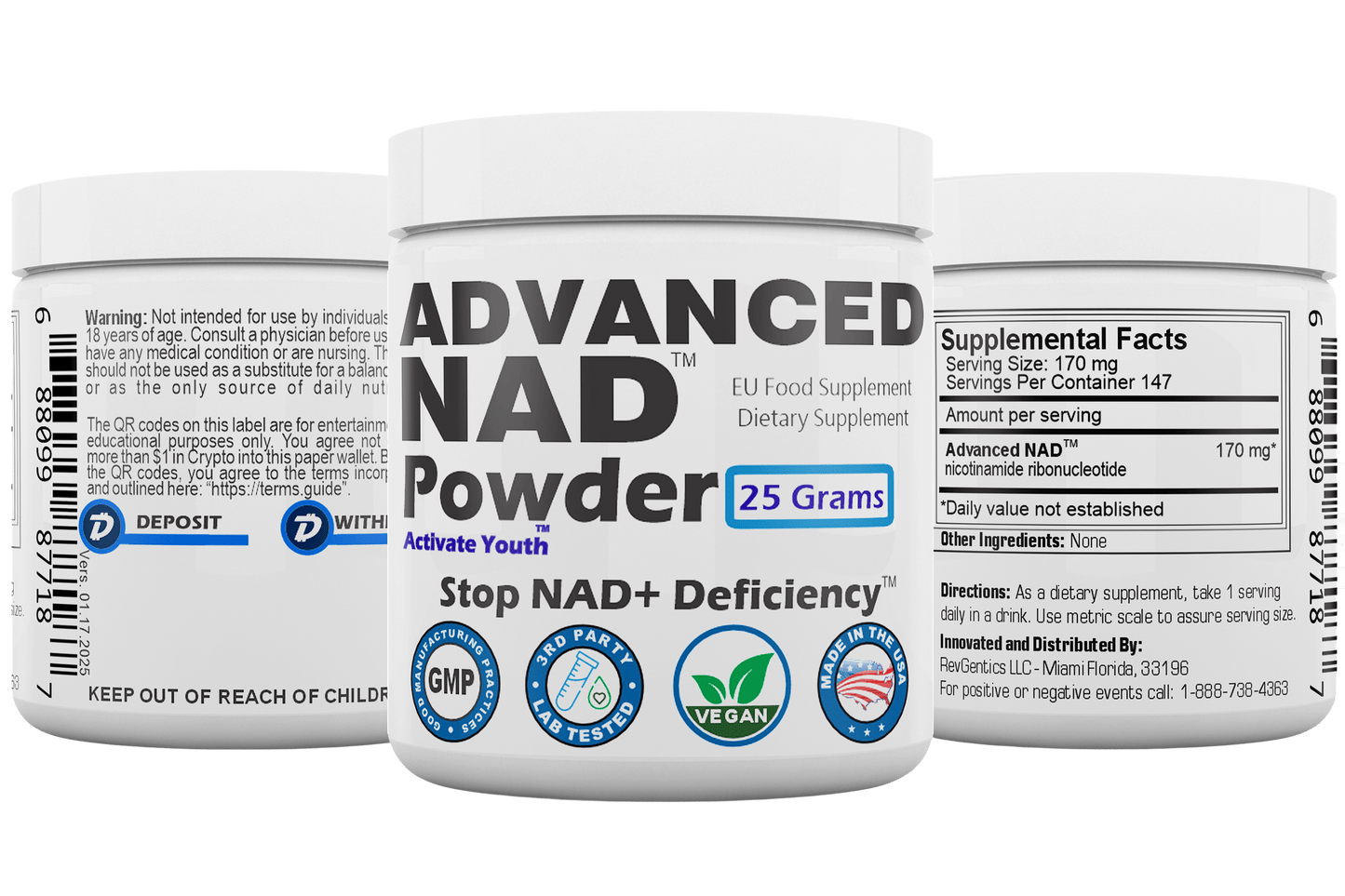 RevGenetics Advanced NAD Supplement Powder- 25 Gram Jar NAD+ Precursor for Cellular Energy & Longevity Support - Made in USA GMP-Certified lab By RevGenetics AdvancedNADPowder-g_2_d97e82e3-1426-4875-8c44-11de4fd3cd65 Member Products,All Products