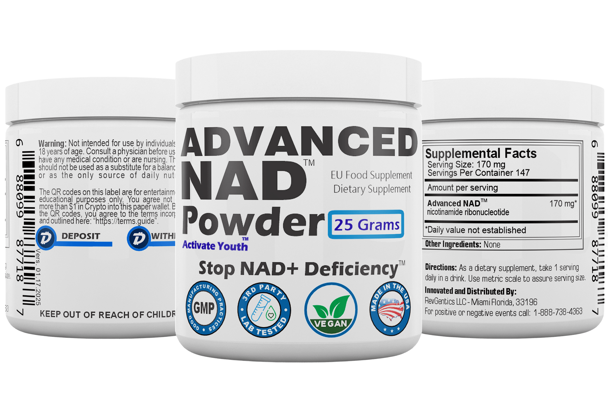 RevGenetics Advanced NAD Supplement Powder- 25 Gram Jar NAD+ Precursor for Cellular Energy & Longevity Support - Made in USA GMP-Certified lab By RevGenetics AdvancedNADPowder-g_2_d97e82e3-1426-4875-8c44-11de4fd3cd65 Member Products,All Products