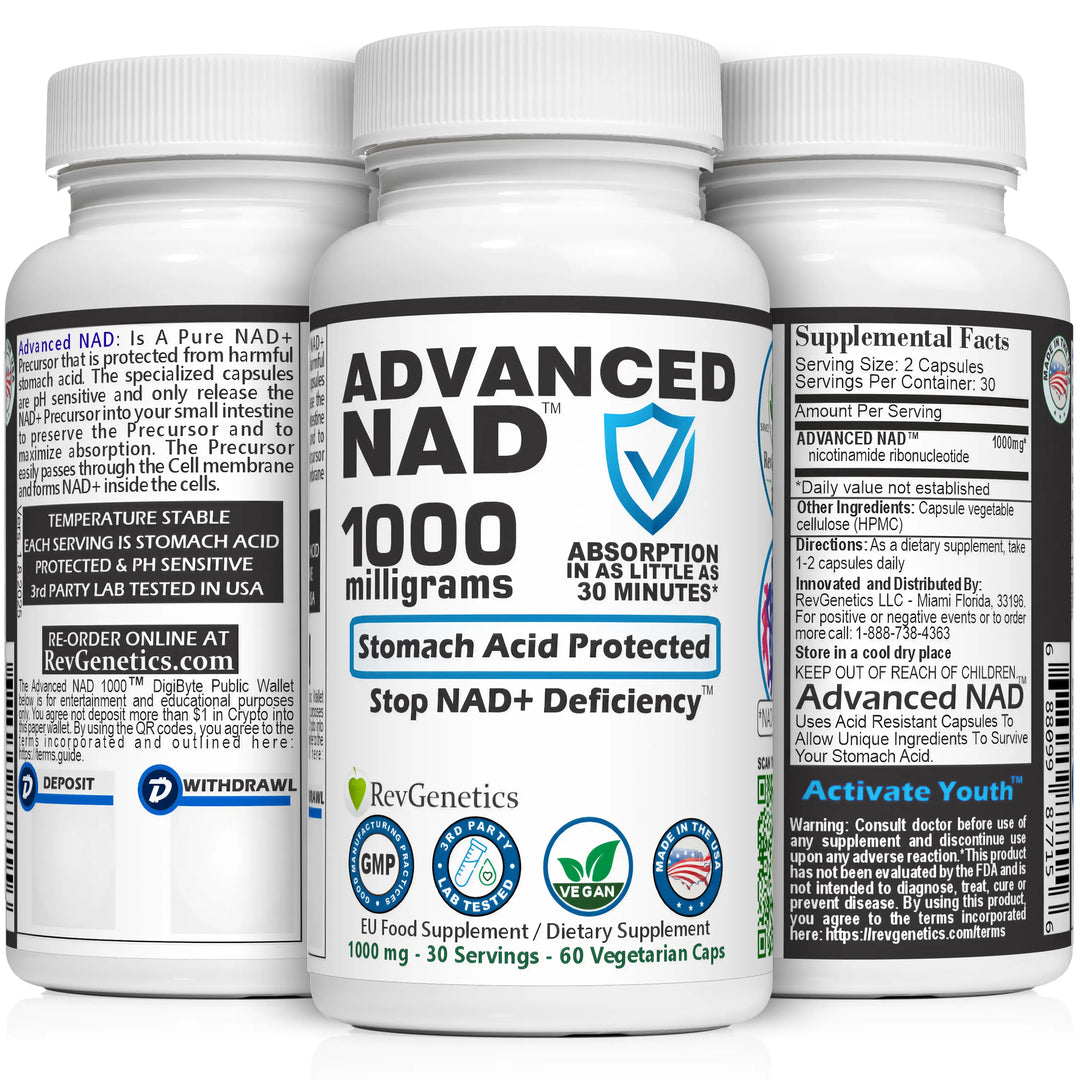 RevGenetics Advanced NAD 1000 Supplement - 1000mg NAD+ Precursor for Cellular Energy & Longevity Support - Made in USA GMP-Certified lab By RevGenetics NADsupplement-AdvancedNAD1000-group_jpg Member Products,All Products