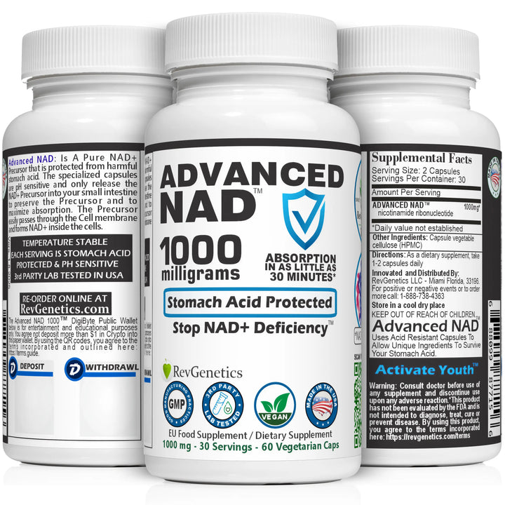 RevGenetics Advanced NAD 1000 Supplement - 1000mg NAD+ Precursor for Cellular Energy & Longevity Support - Made in USA GMP-Certified lab By RevGenetics NADsupplement-AdvancedNAD1000-group_jpg Member Products,All Products