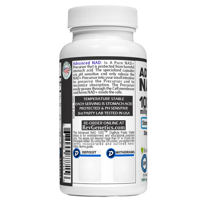 RevGenetics Advanced NAD 1000 Supplement - 1000mg NAD+ Precursor for Cellular Energy & Longevity Support - Made in USA GMP-Certified lab By RevGenetics NADsupplement-AdvancedNAD1000-left_png Member Products,All Products