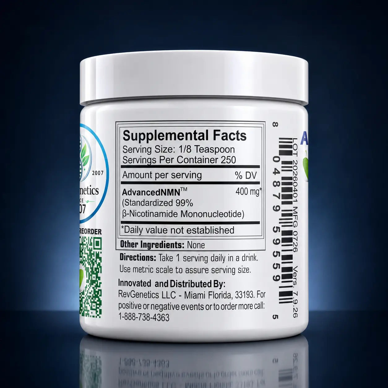 PRESALE: Advanced NMN Supplement Powder- 100 Gram Jar NAD+ Precursor for Cellular Energy & Longevity Support -  Made in USA GMP-Certified lab  By RevGenetics - Ships Mid August