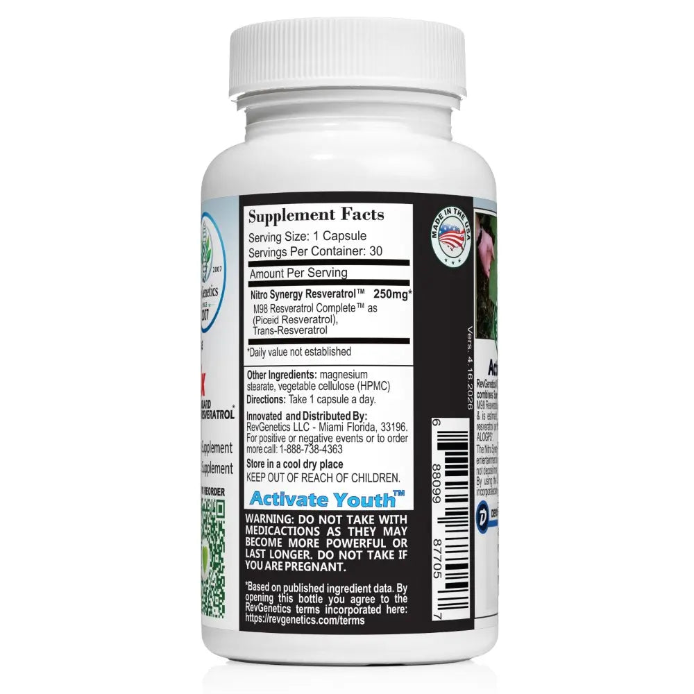 RevGenetics Nitro Synergy 250 Resveratrol Capsules - High Absorption - Now Shipping Nitro250SynergyRightx1000 Member Products,All Products
