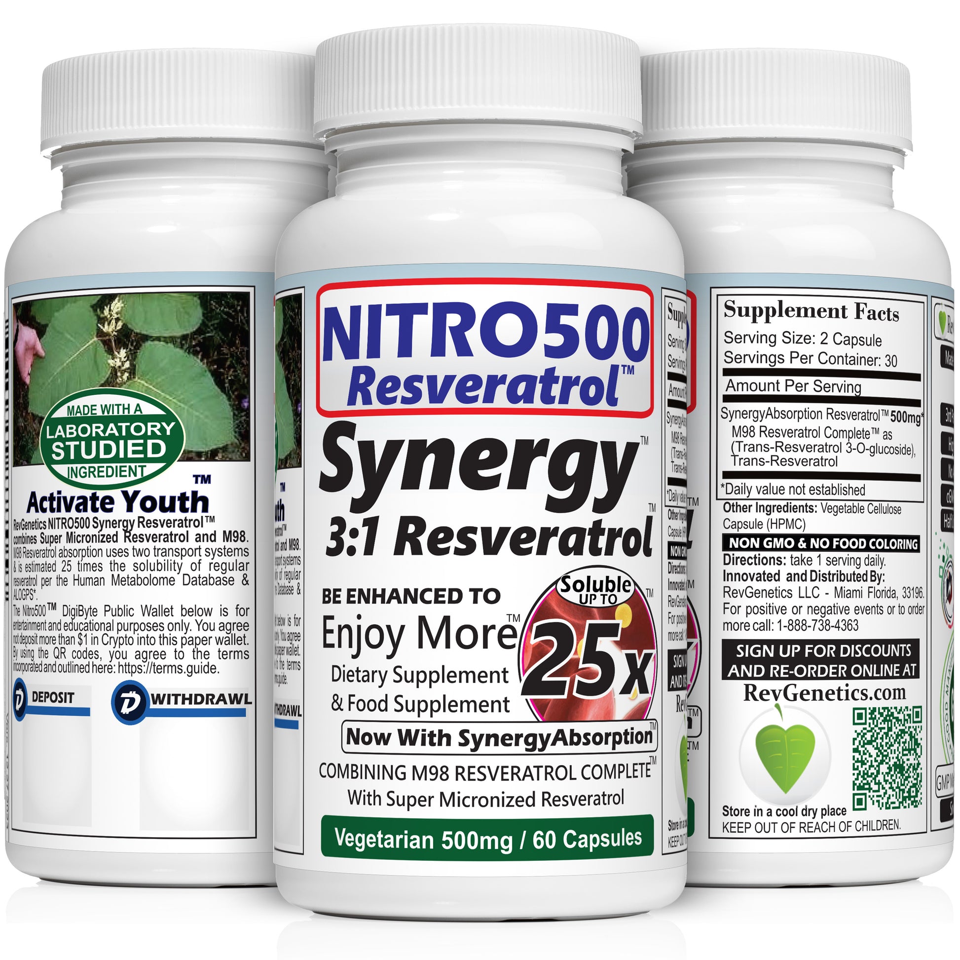 RevGenetics Nitro Micronized Resveratrol Supplement - Nitro500 500mg for Anti-Aging, GMP-Certified - Heart This Today For Health, 3rd party assured By RevGenetics Nitro500-G Member Products,All Products