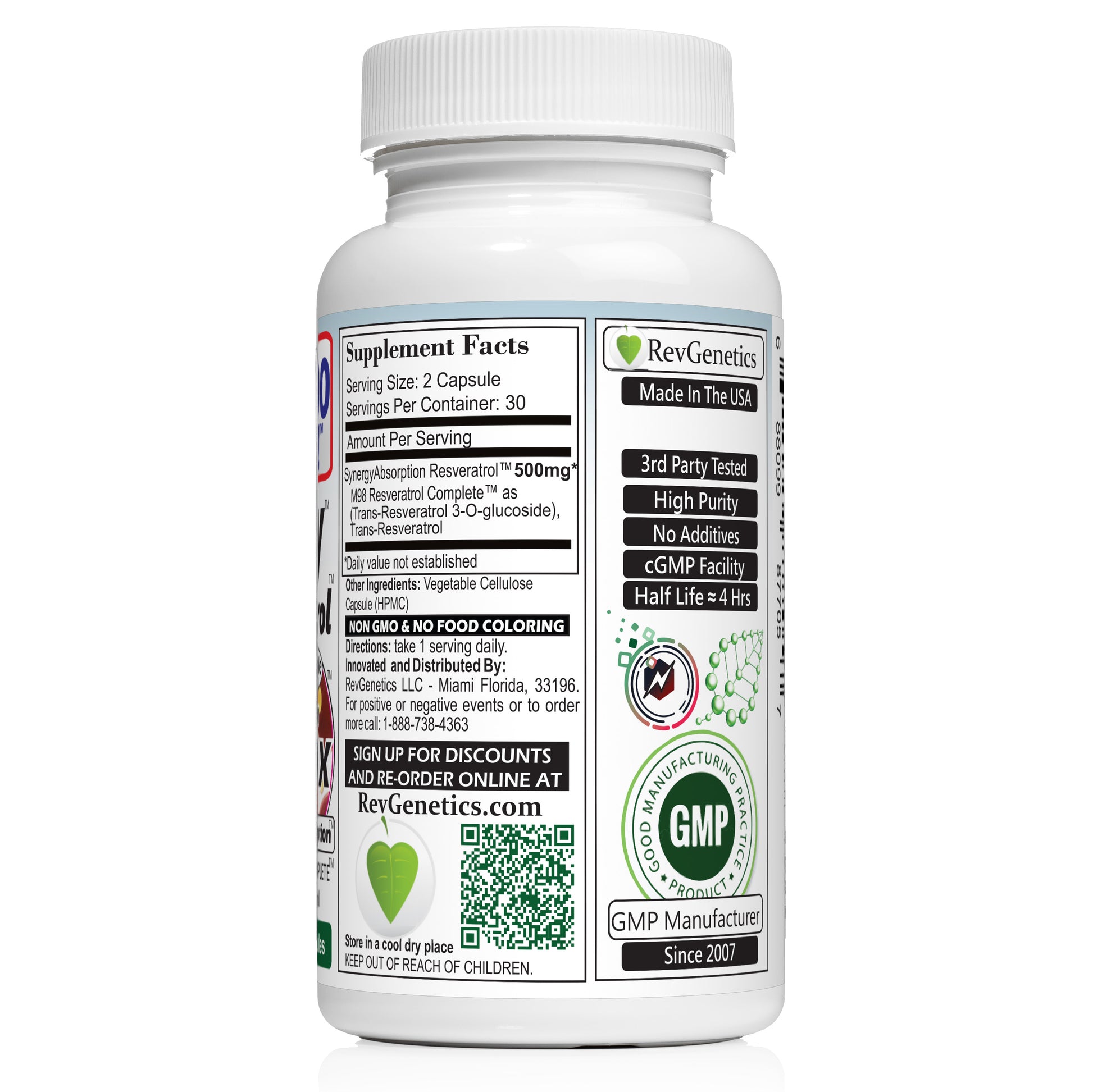 RevGenetics Nitro Micronized Resveratrol Supplement - Nitro500 500mg for Anti-Aging, GMP-Certified - Heart This Today For Health, 3rd party assured By RevGenetics Nitro500-R Member Products,All Products