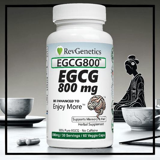 RevGenetics EGCG Supplement - 800mg Pure Green Tea Extract for Antioxidant Support - No Caffeine - Anti-Aging with Lifespan-Extending Potential by RevGenetics RevGeneticsEGCG800-x1000 Member Products,All Products