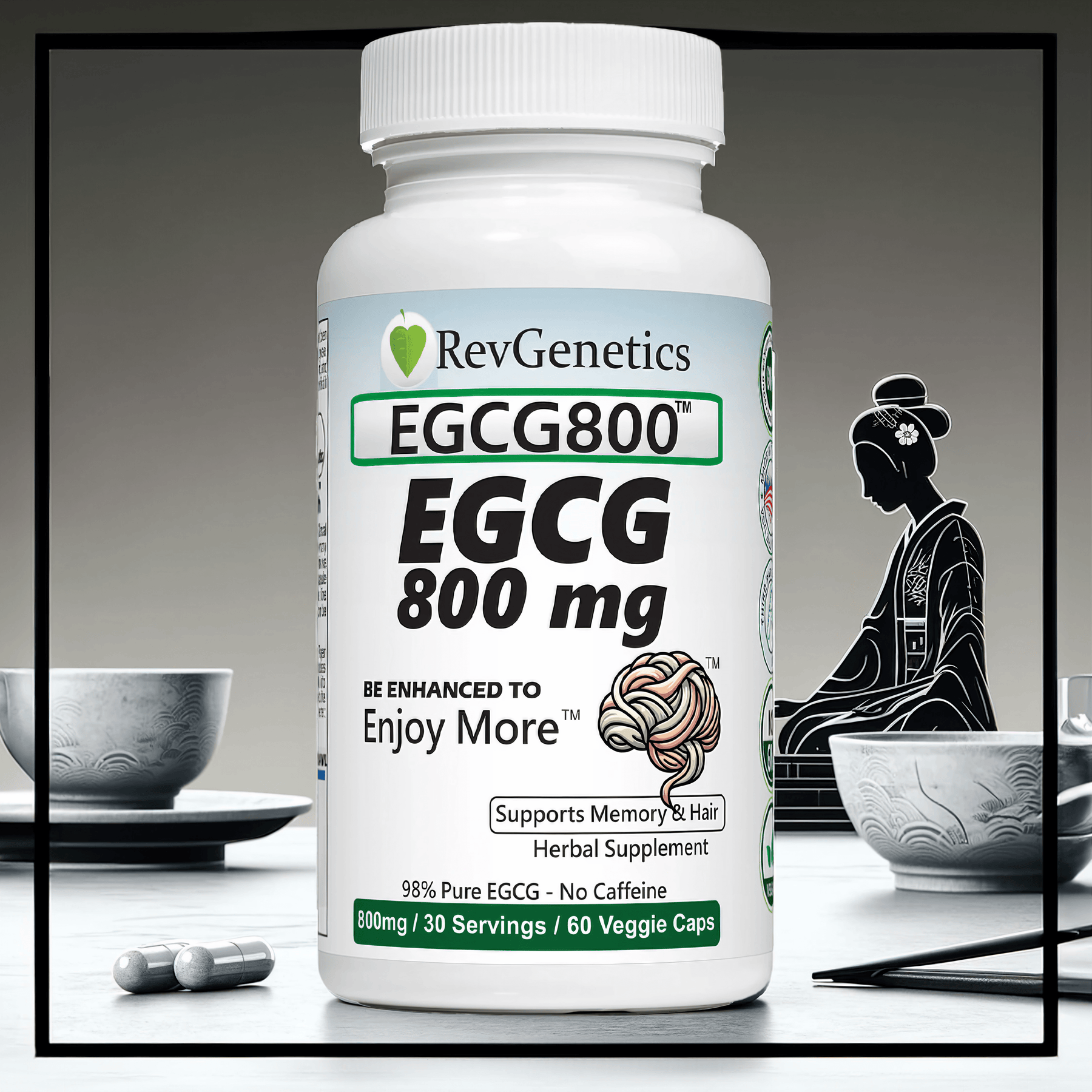 RevGenetics EGCG 800 supplement green tea extract capsules 98% pure no caffeine for antioxidant support
