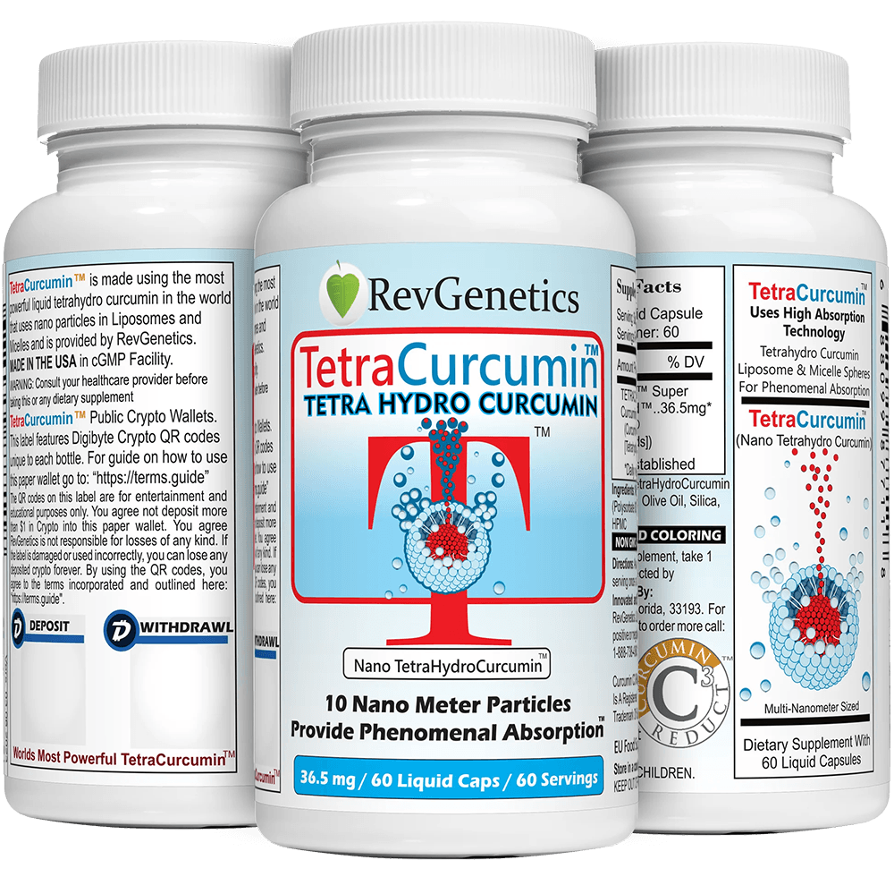 RevGenetics TetraCurcumin Nano Super Curcumin Supplement - Better Than 500mg Micronized for Anti-Aging - White Curcumin Supplement - Tetrahydro curcumin TetraCurcumin-group Member Products,All Products