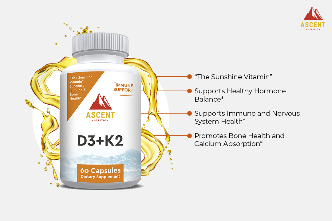 Ascent Nutrition D3 + K2, 60 Capsules, 125 mcg D3 + 100 mcg K2 VitaminD3_K2 simple