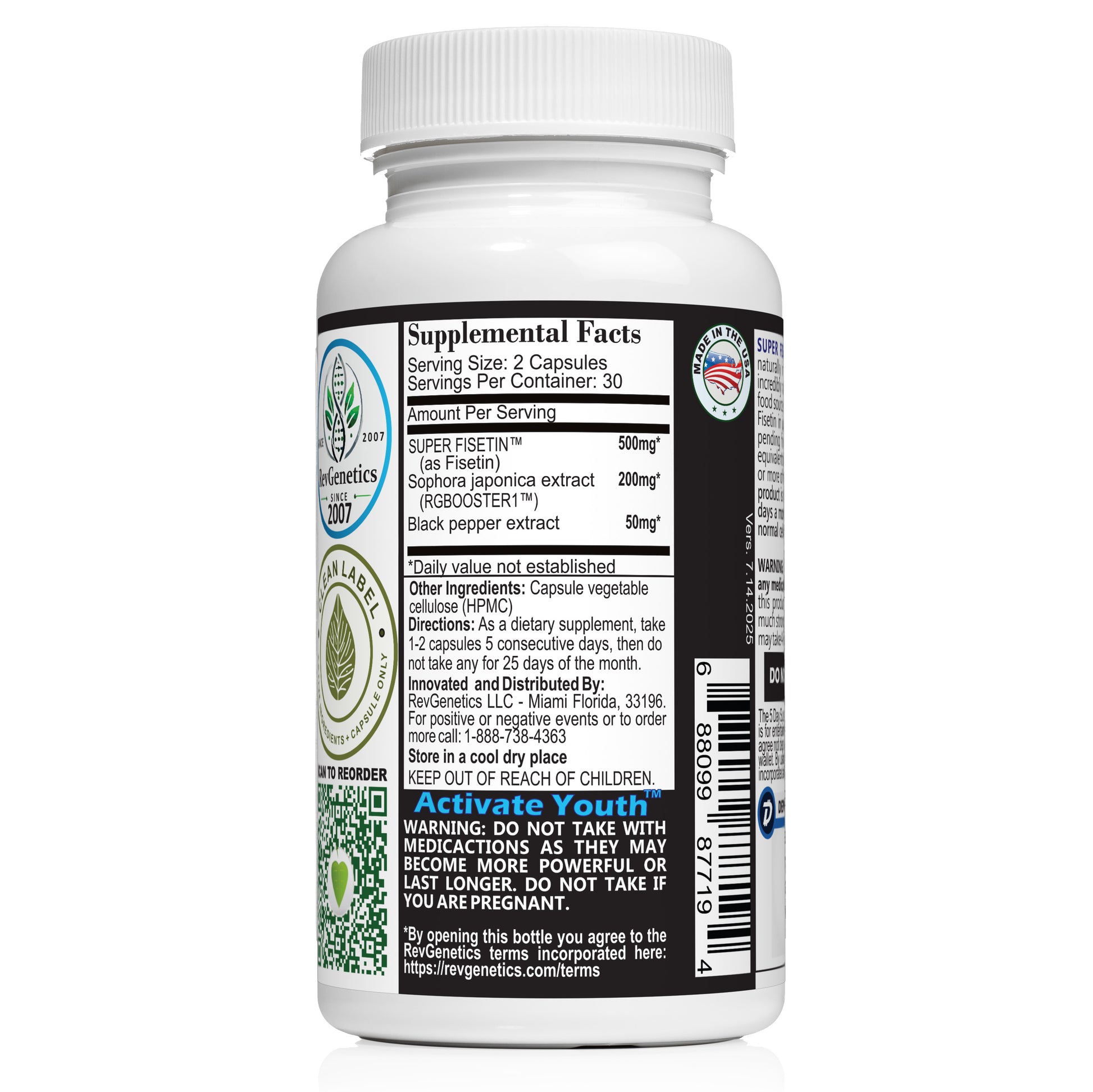 RevGenetics Super Fisetin 500mg - 6 Month Senolytic Supplement - Supports Cellular Health & Longevity - GMP-Certified - Destroy Zombie Cells - For Anti-Aging by RevGenetics super-fisetin-senolytic-nutrition-factsr Member Products,All Products