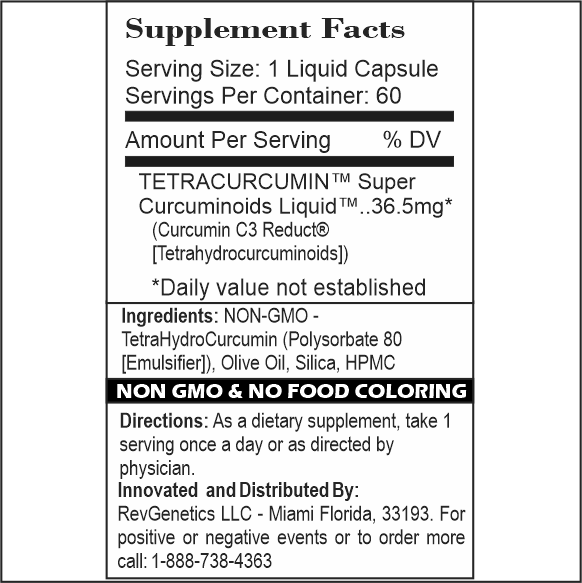 RevGenetics TetraCurcumin Nano Super Curcumin Supplement - Better Than 500mg Micronized for Anti-Aging - White Curcumin Supplement - Tetrahydro curcumin tetracurcumin-capsules-ingredients-edited Member Products,All Products