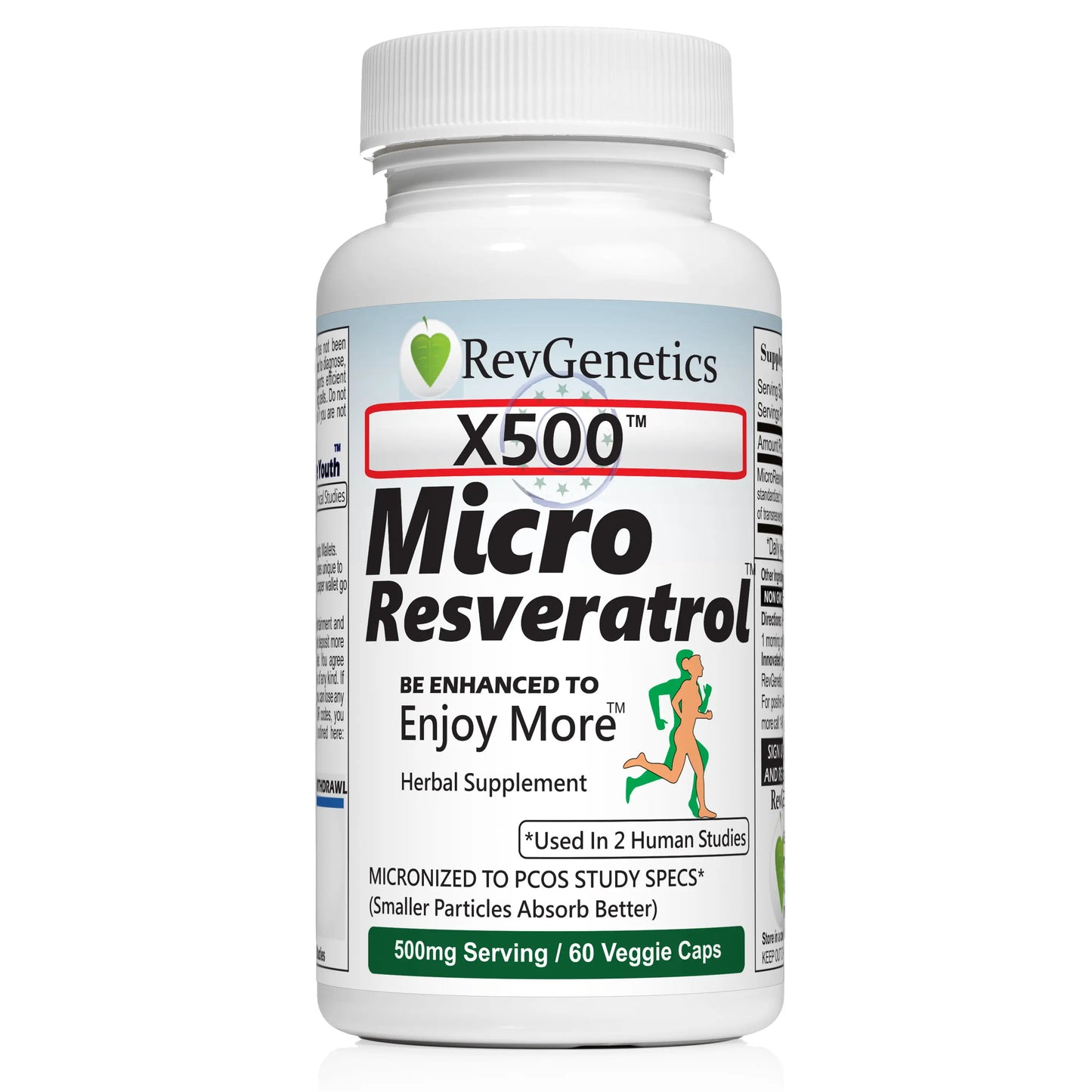 RevGenetics X500 -GMP Lab Certified Best Pure Resveratrol Supplement - 500mg Micronized Trans-Resveratrol for Anti-Aging, sirtuins, 3rd party lab tested x500_front Member Products,All Products