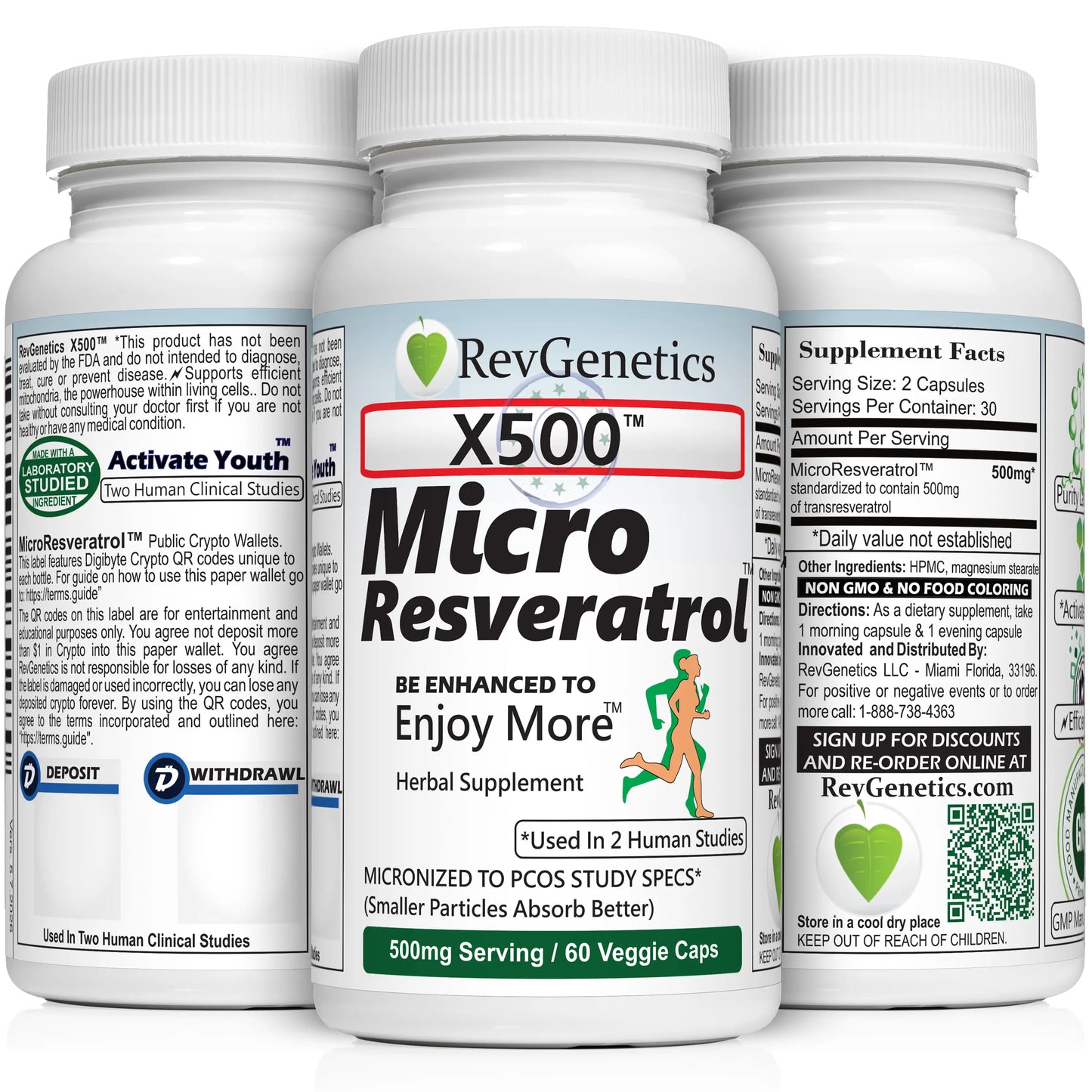 RevGenetics X500 -GMP Lab Certified Best Pure Resveratrol Supplement - 500mg Micronized Trans-Resveratrol for Anti-Aging, sirtuins, 3rd party lab tested x500_group Member Products,All Products