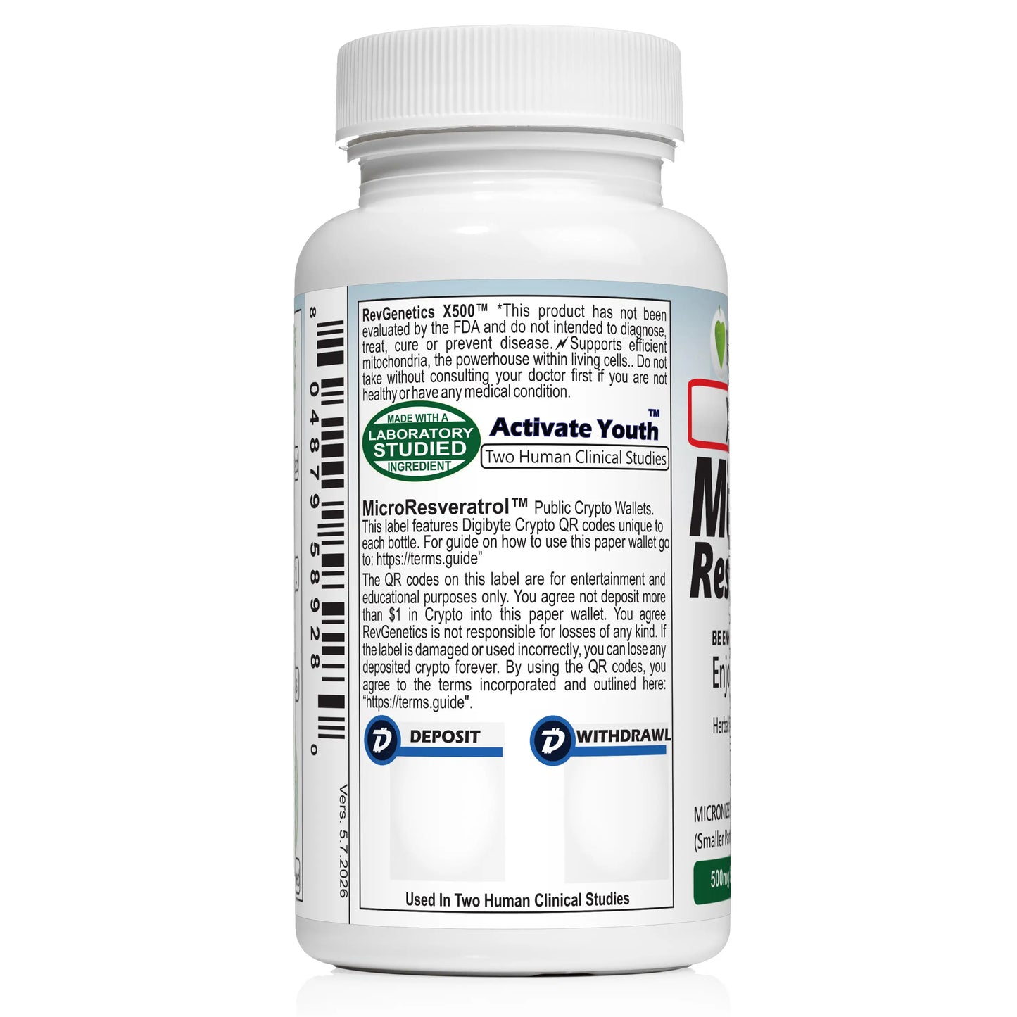RevGenetics X500 -GMP Lab Certified Best Pure Resveratrol Supplement - 500mg Micronized Trans-Resveratrol for Anti-Aging, sirtuins, 3rd party lab tested x500_left Member Products,All Products