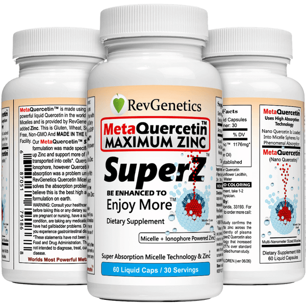 Super Z - Nano Quercetin with Zinc in Micelles Supplement - Advanced Micelle Ionophore Formula for Anti-aging Health - Immune to plain Zinc- Better than liposomal -By RevGenetics image 3