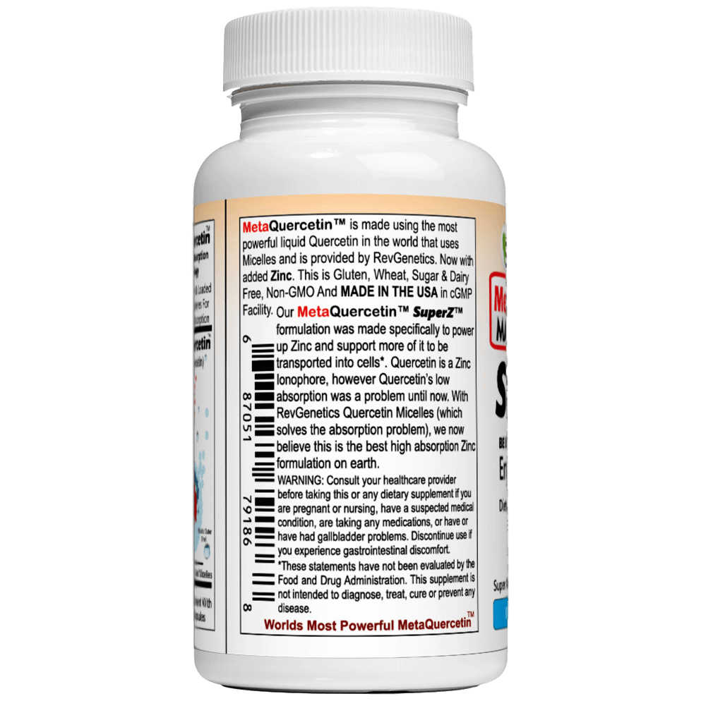 RevGenetics Super Z - Nano Quercetin with Zinc in Micelles Supplement - Advanced Micelle Ionophore Formula for Anti-aging Health - Immune to plain Zinc- Better than liposomal -By RevGenetics MetaQuercetinLeft993x993-sw Member Products,All Products