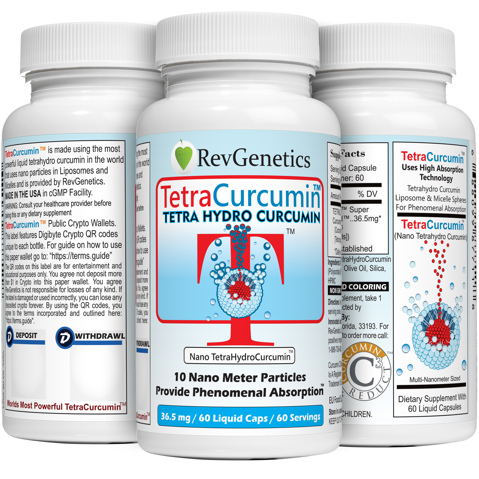 RevGenetics TetraCurcumin Nano Super Curcumin Supplement - Better Than 500mg Micronized for Anti-Aging - White Curcumin Supplement - Tetrahydro curcumin TetraCurcumin-group Member Products,All Products