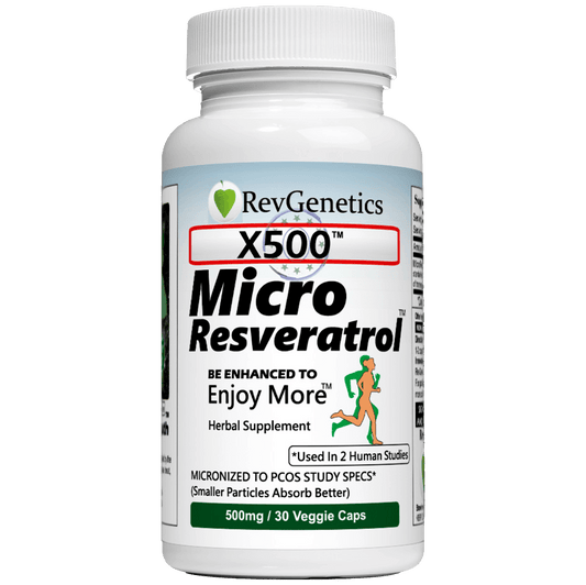 RevGenetics X500 -GMP Lab Certified Best Pure Resveratrol Supplement - 500mg Micronized Trans-Resveratrol for Anti-Aging, sirtuins, 3rd party lab tested X500_Micro_Resveratrol_Tested_By_Harvard Member Products,All Products